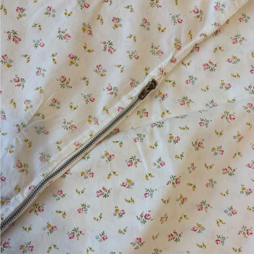 Vintage Hand Crafted Duvet Cover Antique Rose Cottagecore Floral Pink Blue White